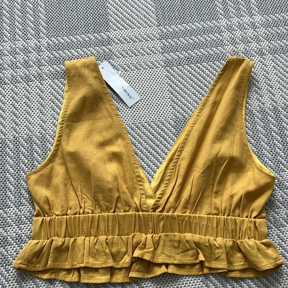 TIMING | Linen V Neckline Frill Hem Top - Picture 2 of 5